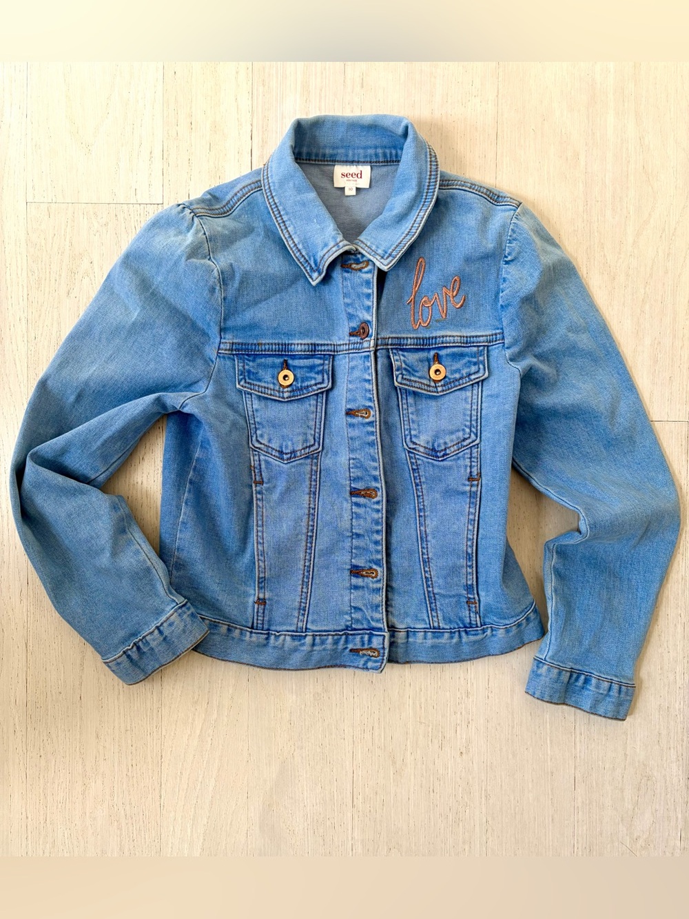 Seed Heritage Light Blue Denim Jacket with 'Love' Script